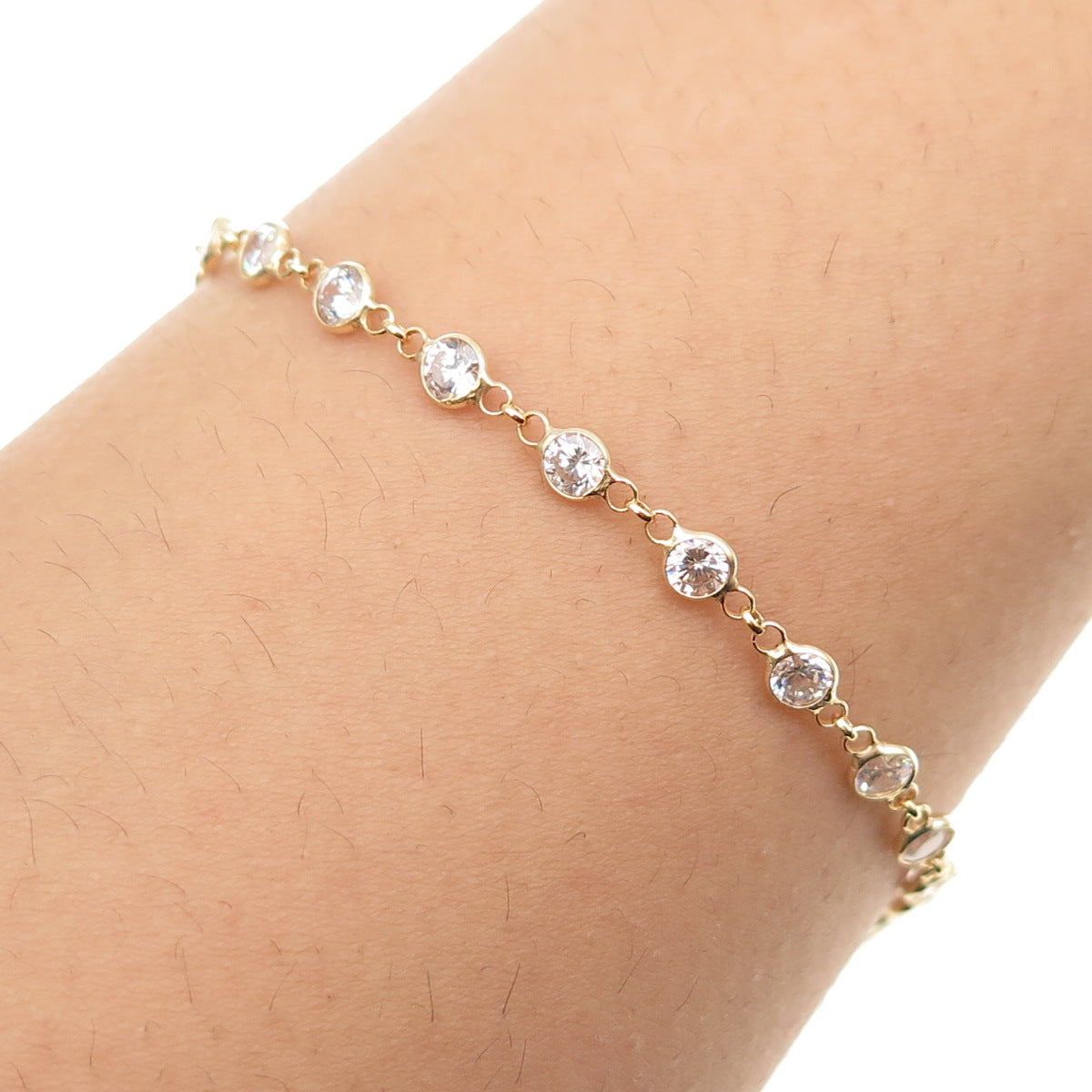 925 Sterling Silver Gold Plated Round-Cut C Z Bracelet 8.25"