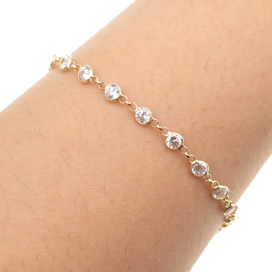 925 Sterling Silver Gold Plated Round-Cut C Z Bracelet 8.25"