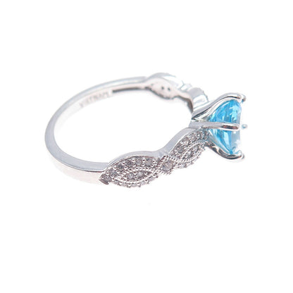 925 Sterling Silver Pear-Cut Blue & Round-Cut White C Z Ring Size 8.25