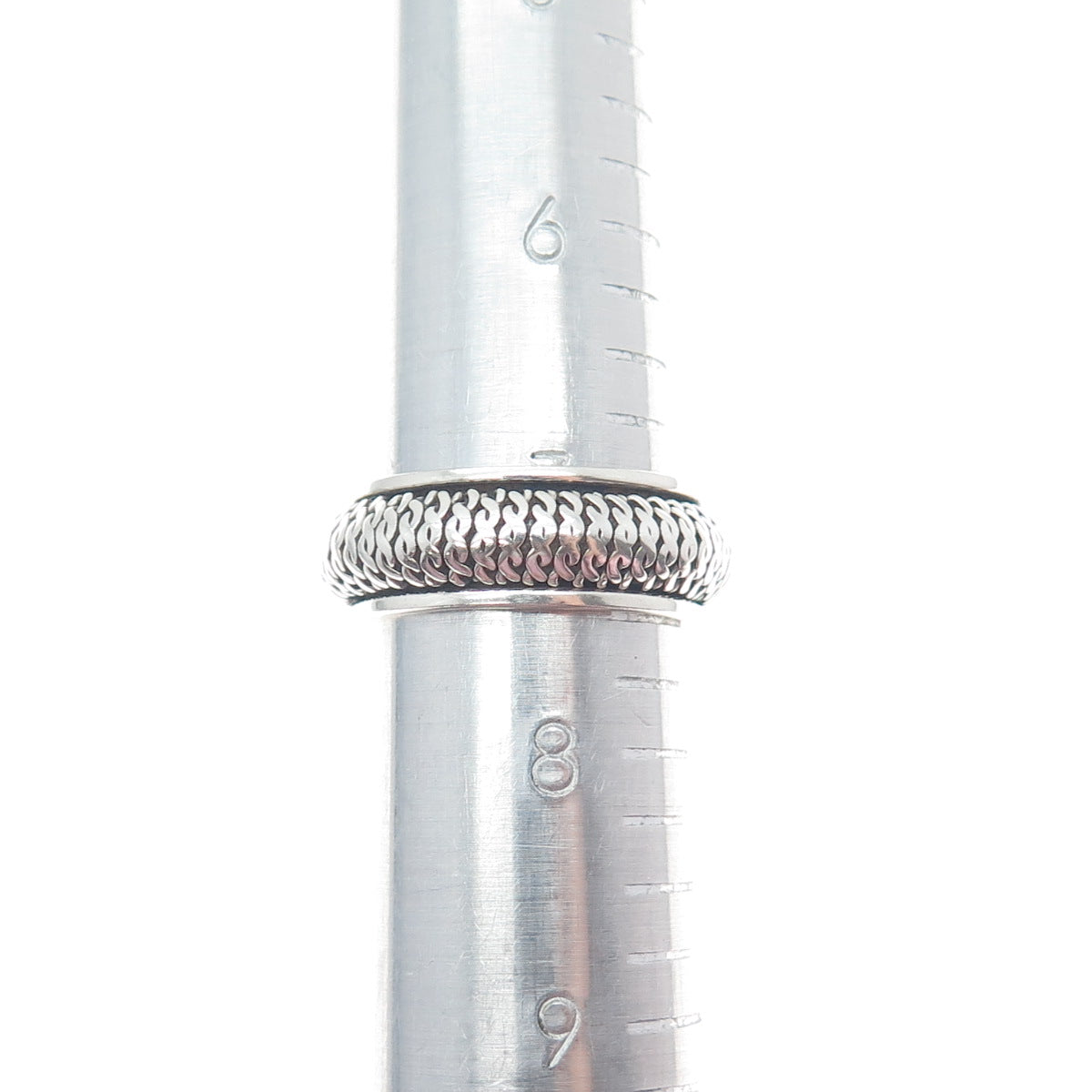 925 Sterling Silver Vintage Woven Oxidized Rotating Band Ring Size 7.5