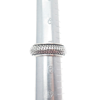 925 Sterling Silver Vintage Woven Oxidized Rotating Band Ring Size 7.5