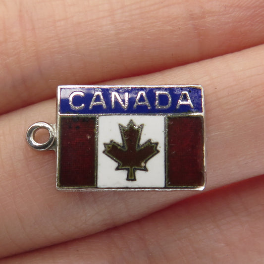 BMCO 925 Sterling Silver Vintage Colorful Enamel Flag of Canada Pendant