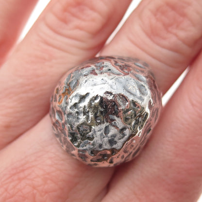 925 Sterling Silver Vintage Modernist Hammered Dome Oxidized Ring Size 7