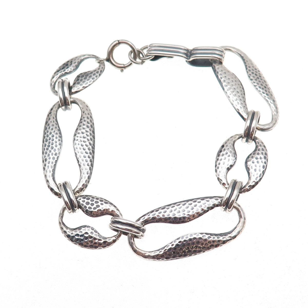 925 Sterling Silver Antique Art Deco Hammered Panel Link Bracelet 7.25"