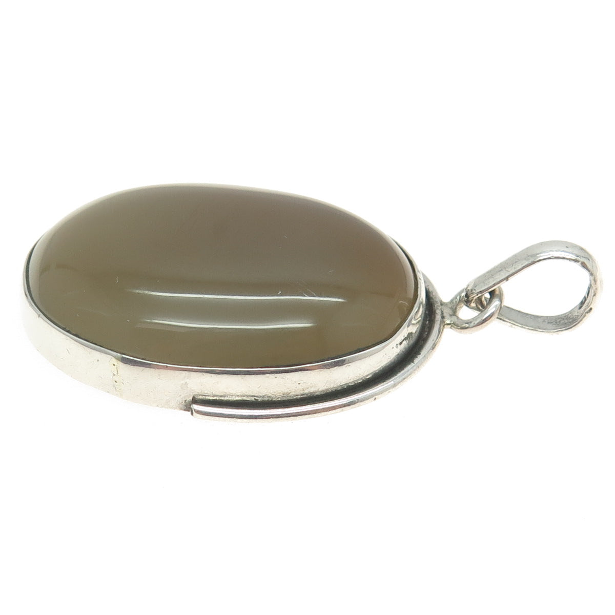 925 Sterling Silver Vintage Real Smoky Milky Agate Modernist Pendant