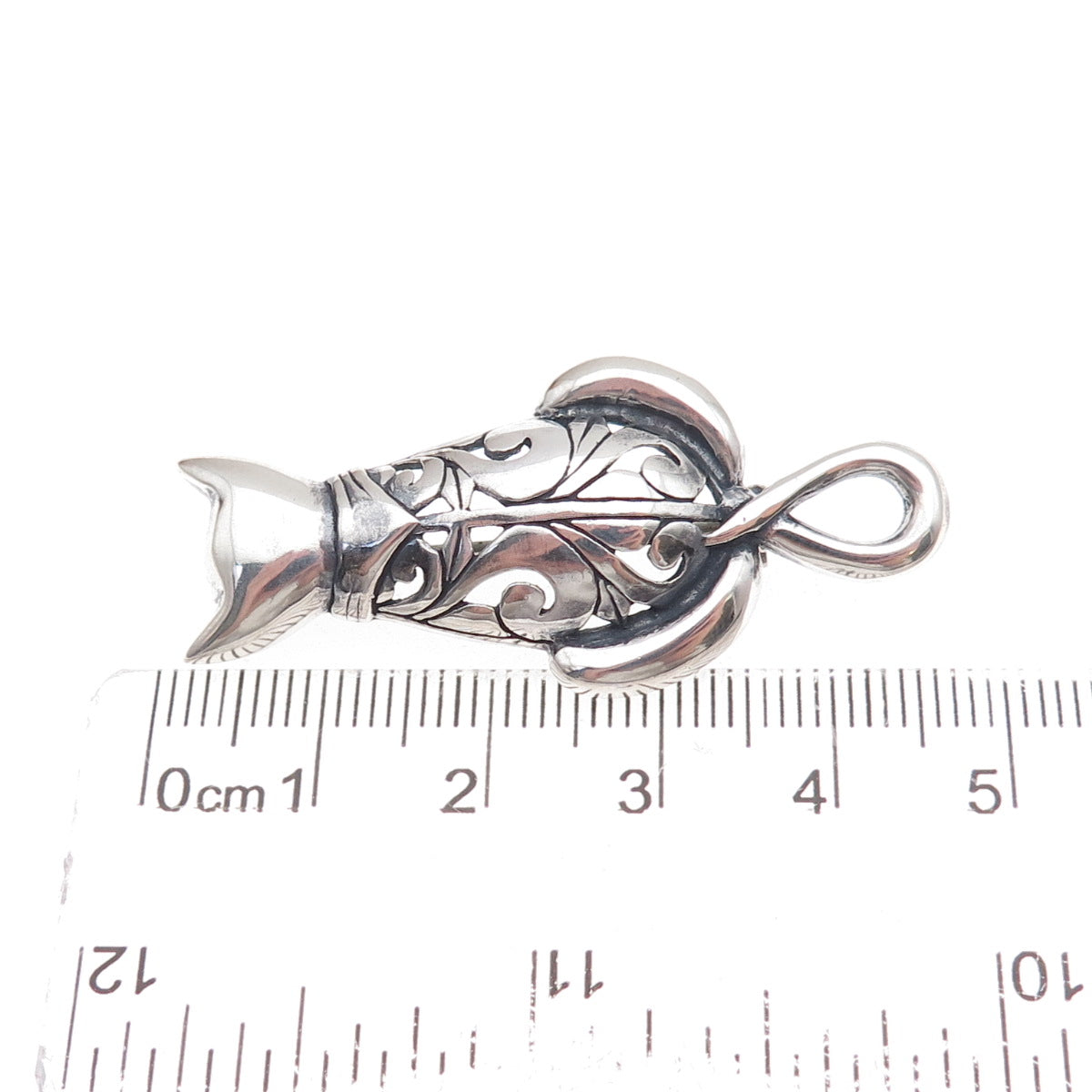 Jezlaine 925 Sterling Silver Vintage Cat Floral Scroll Oxidized Pin Brooch