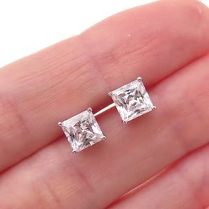 925 Sterling Silver Princess-Cut C Z Stud Earrings