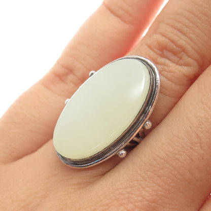 925 Sterling Silver Antique China Real Chalcedony Oxidized Ring Size 6.25