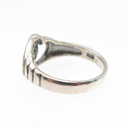 925 Sterling Silver Vintage Modernist Interlocked Heart Ring Size 7.75
