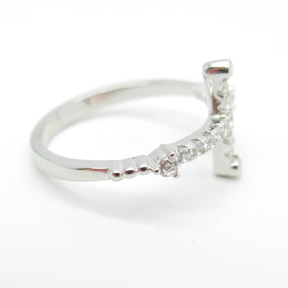 925 Sterling Silver Pave C Z Cross Ring Size 7