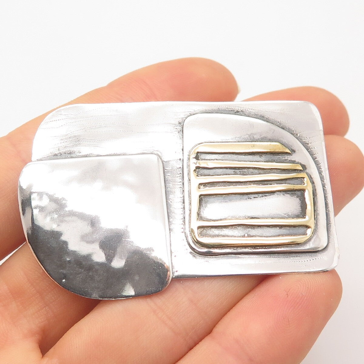 925 Sterling Silver 2-Tone Vintage Abstract Pin Brooch