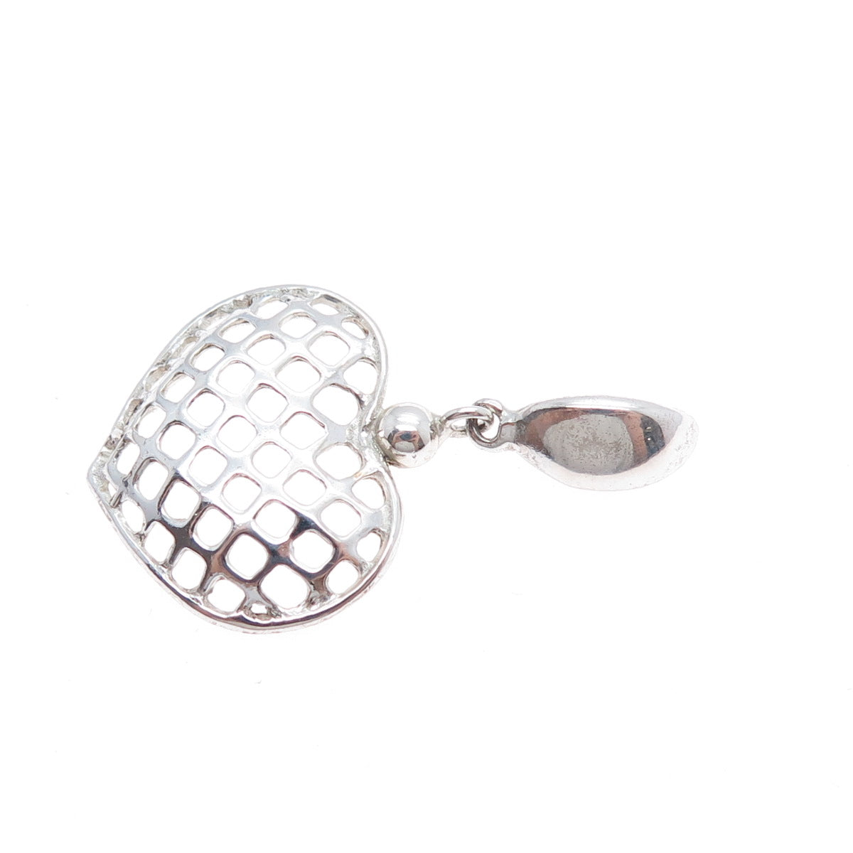 925 Sterling Silver Vintage Cage Heart Charm Pendant