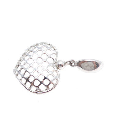 925 Sterling Silver Vintage Cage Heart Charm Pendant