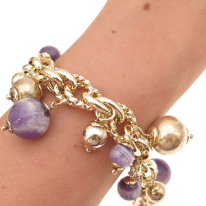 925 Sterling Silver Gold Plated Italy Real Amethyst Cha-Cha Bracelet 7"