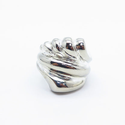 925 Sterling Silver Vintage HAN Ribbed Wide Ring Size 7.5