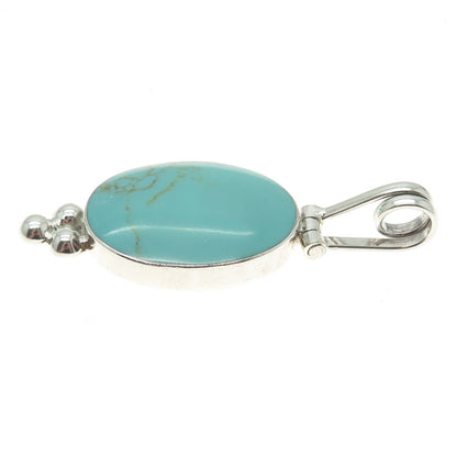 925 Sterling Silver Vintage Real Turquoise Gemstone Slide Pendant