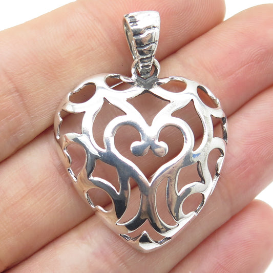 MILOR 925 Sterling Silver Vintage Italy Ornate Heart Pendant