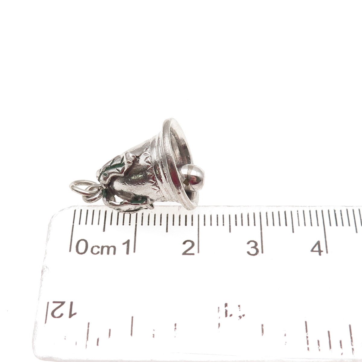 925 Sterling Silver Vintage Enamel Christmas Bell 3D Mini Charm Pendant