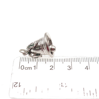 925 Sterling Silver Vintage Enamel Christmas Bell 3D Mini Charm Pendant