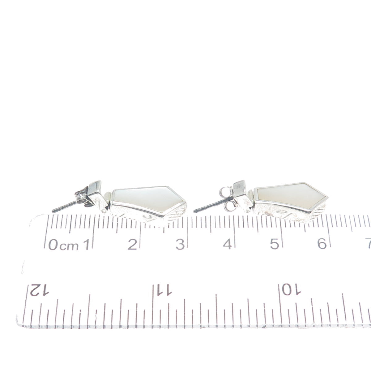 925 Sterling Silver Vintage Real Mother-of-Pearl Modernist Dangle Earrings