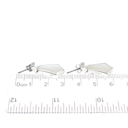 925 Sterling Silver Vintage Real Mother-of-Pearl Modernist Dangle Earrings