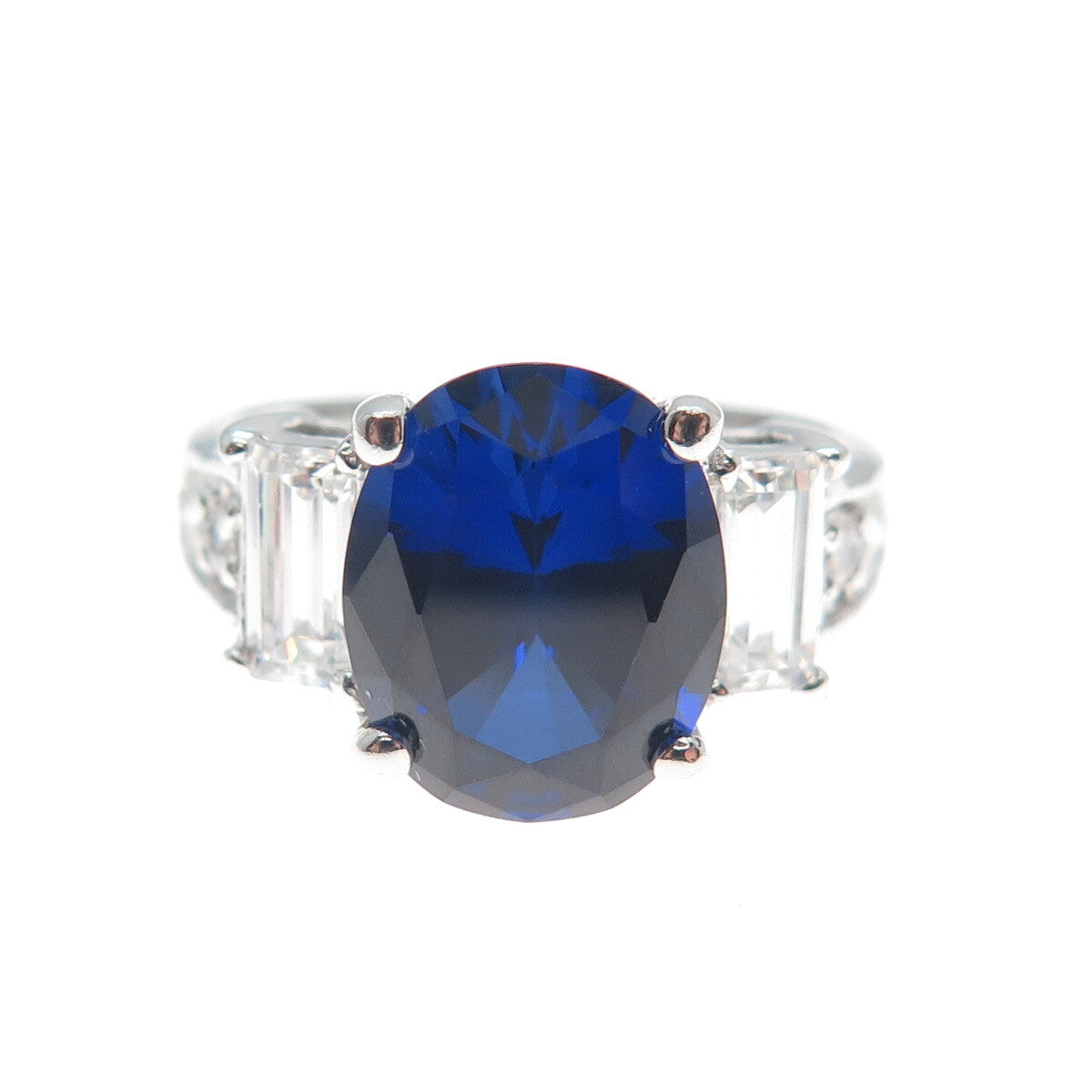 GSJ GOLD STONE JEWELRY 925 Sterling Lab-Created Sapphire & C Z Ring Size 6.25