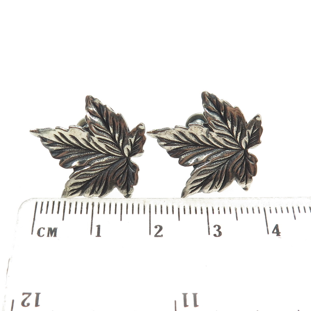 BEAU 925 Sterling Silver Antique Art Deco Maple Leaf Screw Back Earrings