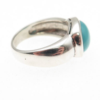 925 Sterling Silver Vintage Real Tyrone Turquoise Modernist Ring Size 7
