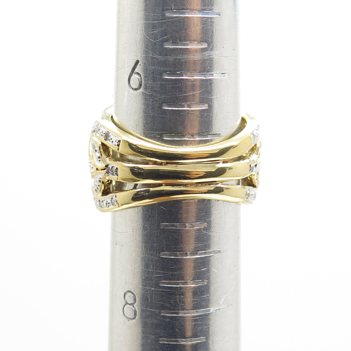 925 Sterling Silver Gold Plated Real Diamond Smoky Quartz & Citrine Ring Size 7