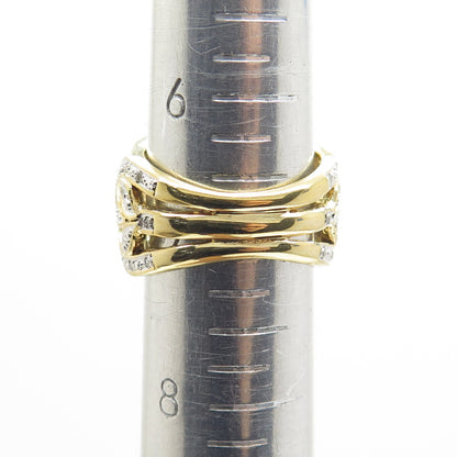 925 Sterling Silver Gold Plated Real Diamond Smoky Quartz & Citrine Ring Size 7
