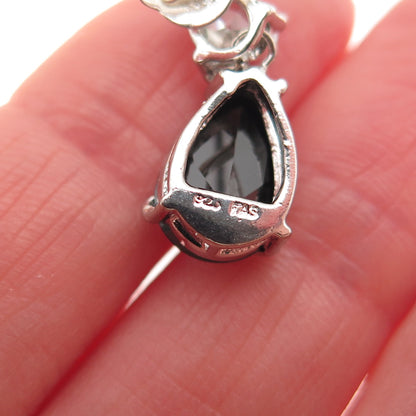 925 Sterling Silver Pear-Cut Black & White C Z Teardrop Dangle Earrings