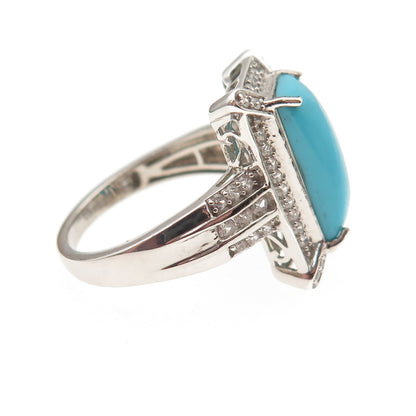 D'Joy 925 Sterling Silver Real Turquoise & White Topaz Ring Size 8.25