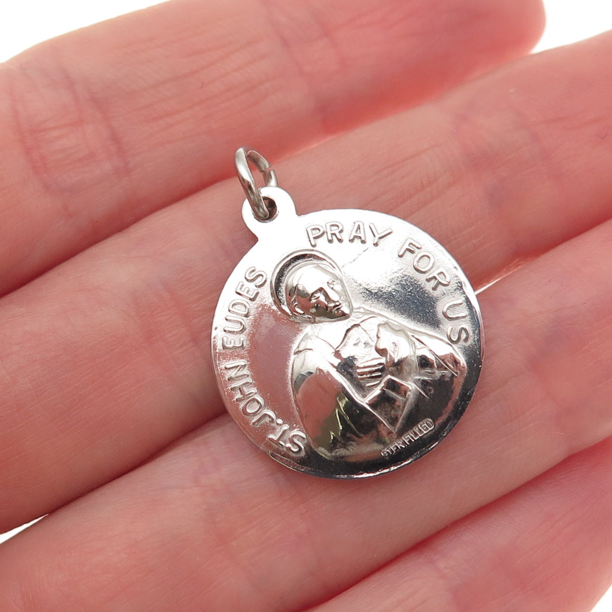 925 Sterling Silver Filled Vintage Saint John Eudes Mini Charm Pendant
