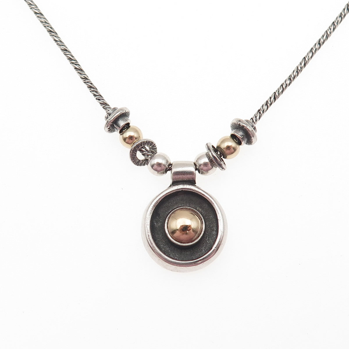 925 Sterling Silver 14K Rose Gold Vintage Modernist Chain Necklace 18"