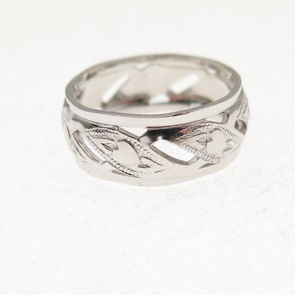 J.D. Schlang Co. 925 Sterling Silver Antique Art Deco Heart Band Ring Size 6