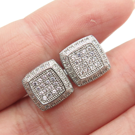 925 Sterling Silver Round-Cut C Z Cushion Stud Earrings