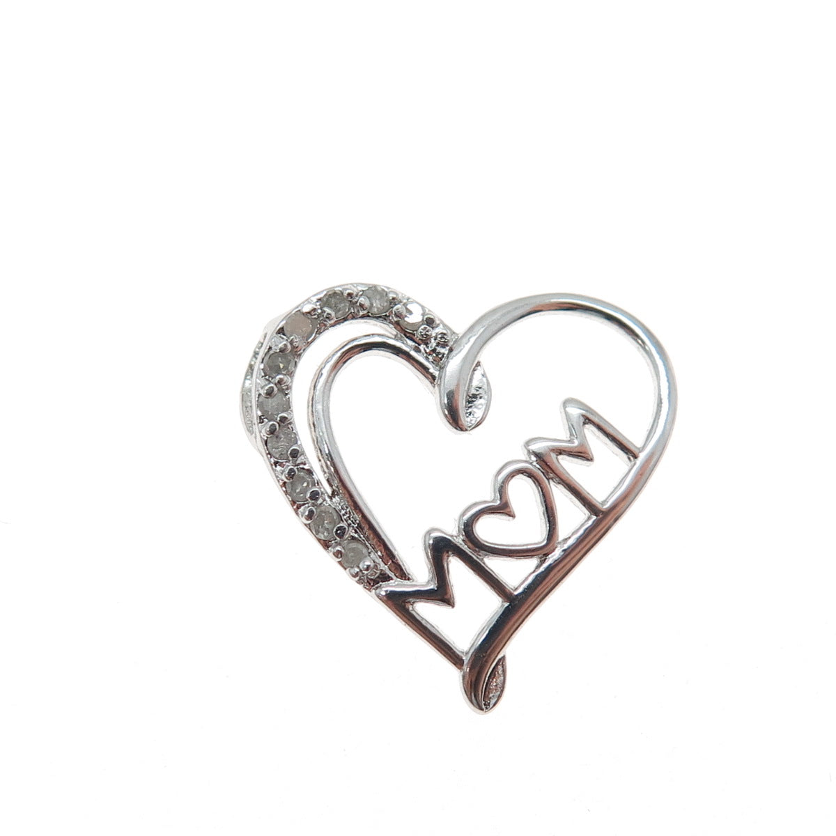 CHARLES WINSTON Sterling Silver Real Diamond Mom Heart Minimalist Slide Pendant