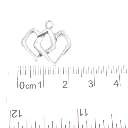925 Sterling Silver Vintage Interlocked Double Heart Minimalist Charm Pendant