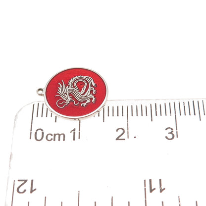 Tokemoti 925 Sterling Silver Red Enamel Chinese Dragon Tag Charm Pendant