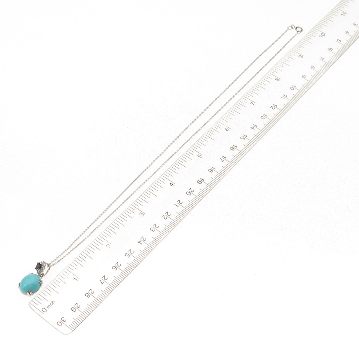 925 Sterling Silver Real Turquoise Iolite & White Topaz Cable Chain Necklace 18"