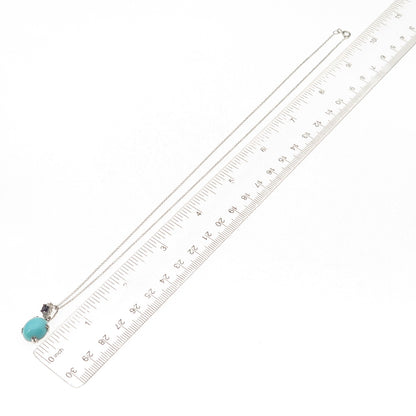 925 Sterling Silver Real Turquoise Iolite & White Topaz Cable Chain Necklace 18"