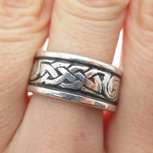925 Sterling Silver Vintage SAW Celtic Knot Oxidized Band Ring Size 8.5