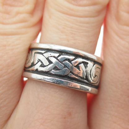 925 Sterling Silver Vintage SAW Celtic Knot Oxidized Band Ring Size 8.5