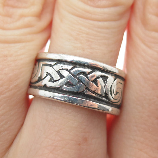925 Sterling Silver Vintage SAW Celtic Knot Oxidized Band Ring Size 8.5