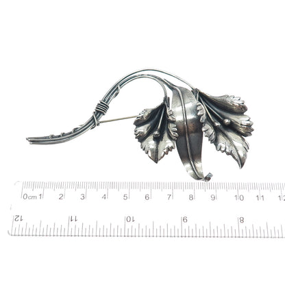 925 Sterling Silver Antique Art Deco Calla Lily Flower Oxidized Pin Brooch
