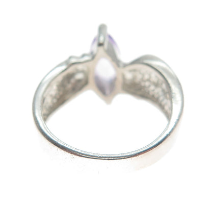 MONICA JAIN 925 Sterling Silver Vintage Real Marquise-Cut Amethyst Ring Size 6