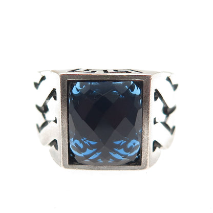 CHIMODA 925 Sterling Silver Blue Glass Woven Oxidized Ring Size 11.75