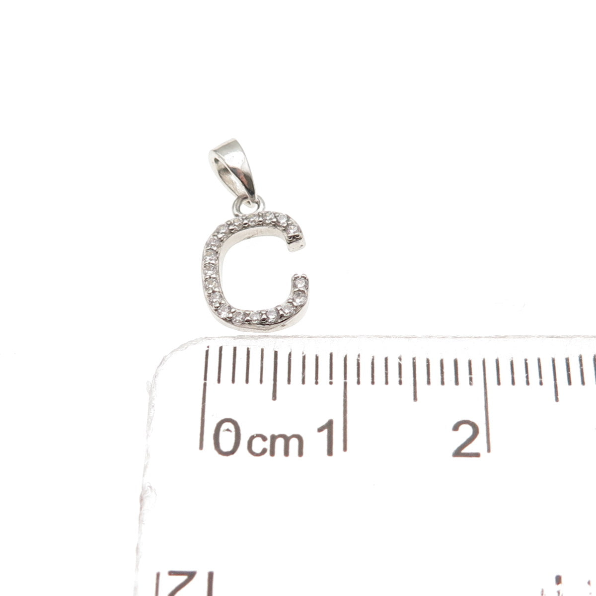 925 Sterling Silver Round-Cut C Z Letter C Initial Mini Charm Pendant