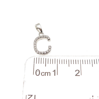925 Sterling Silver Round-Cut C Z Letter C Initial Mini Charm Pendant