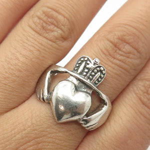 925 Sterling Silver Vintage Irish Claddagh Ring Size 11.75